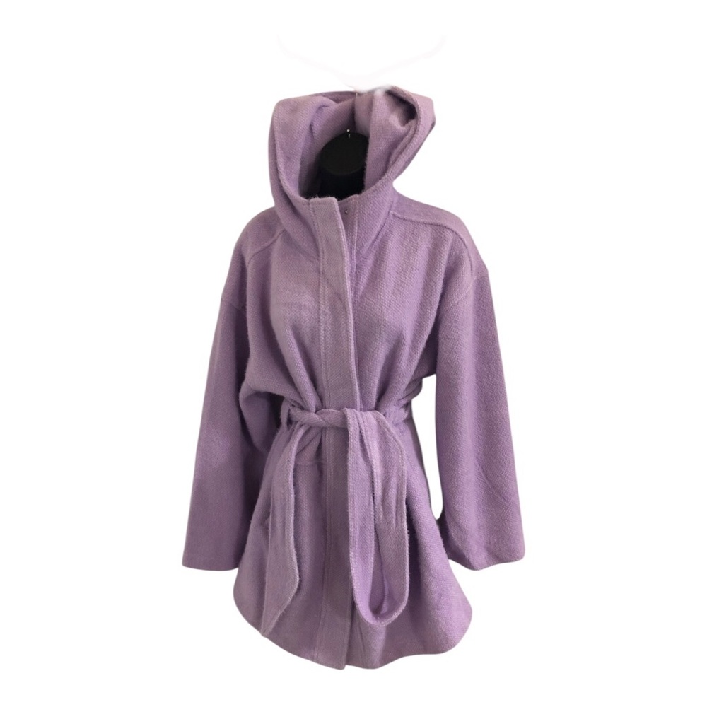 Stoosh light purple fuzzy super soft belted hooded coat size large brand new